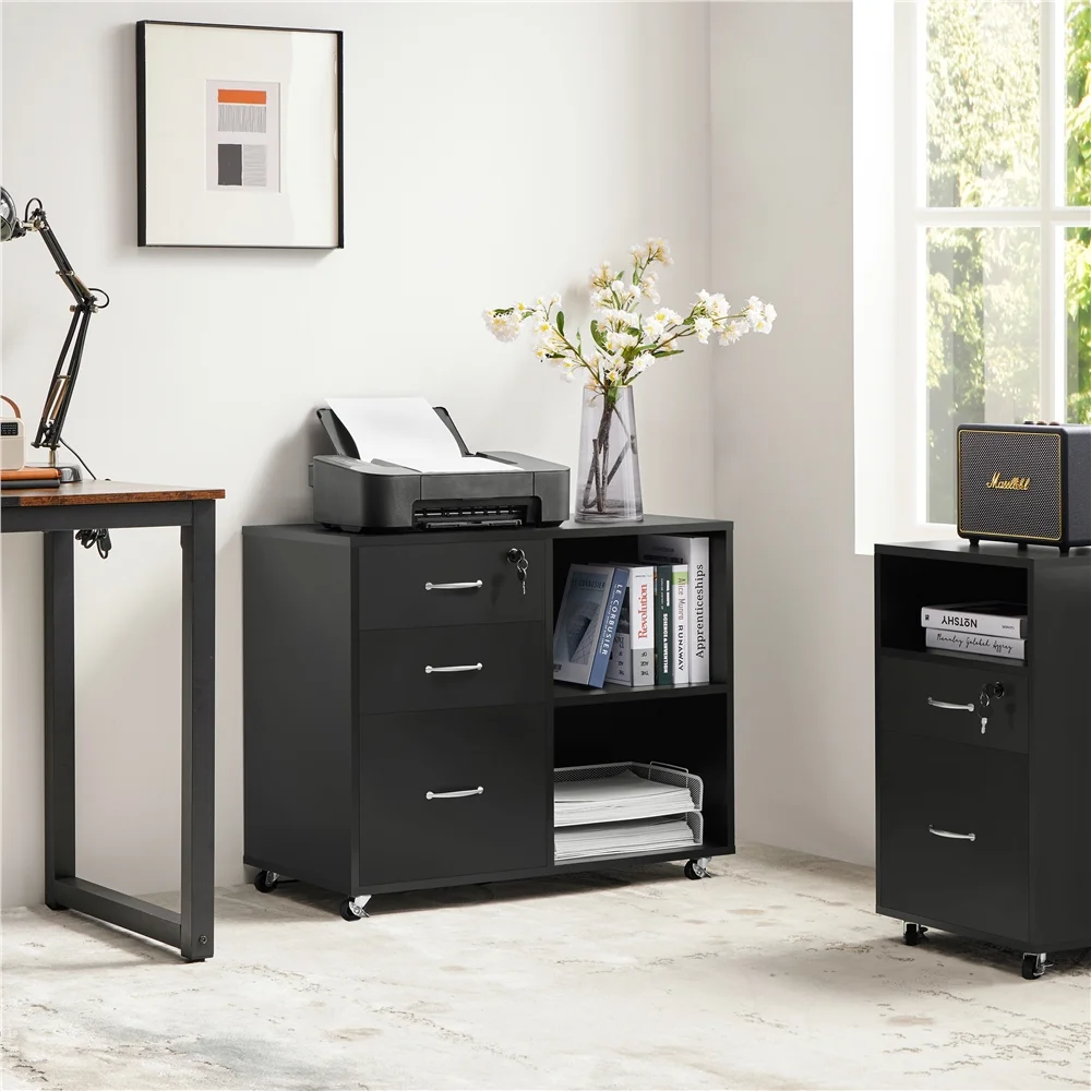 SmileMart Mobile Vintage File Cabinet with 3-Drawer for Home and Office, Black
