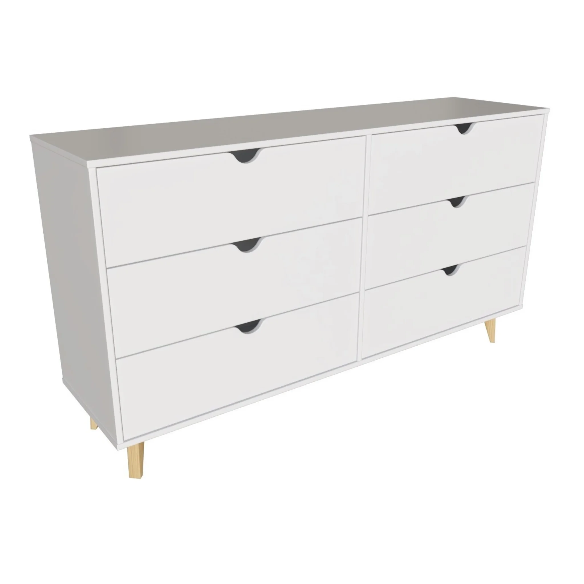 HomeRoots 490832 32 x 59 x 16 in. White Scoop Handle Six Drawers Double Dresser