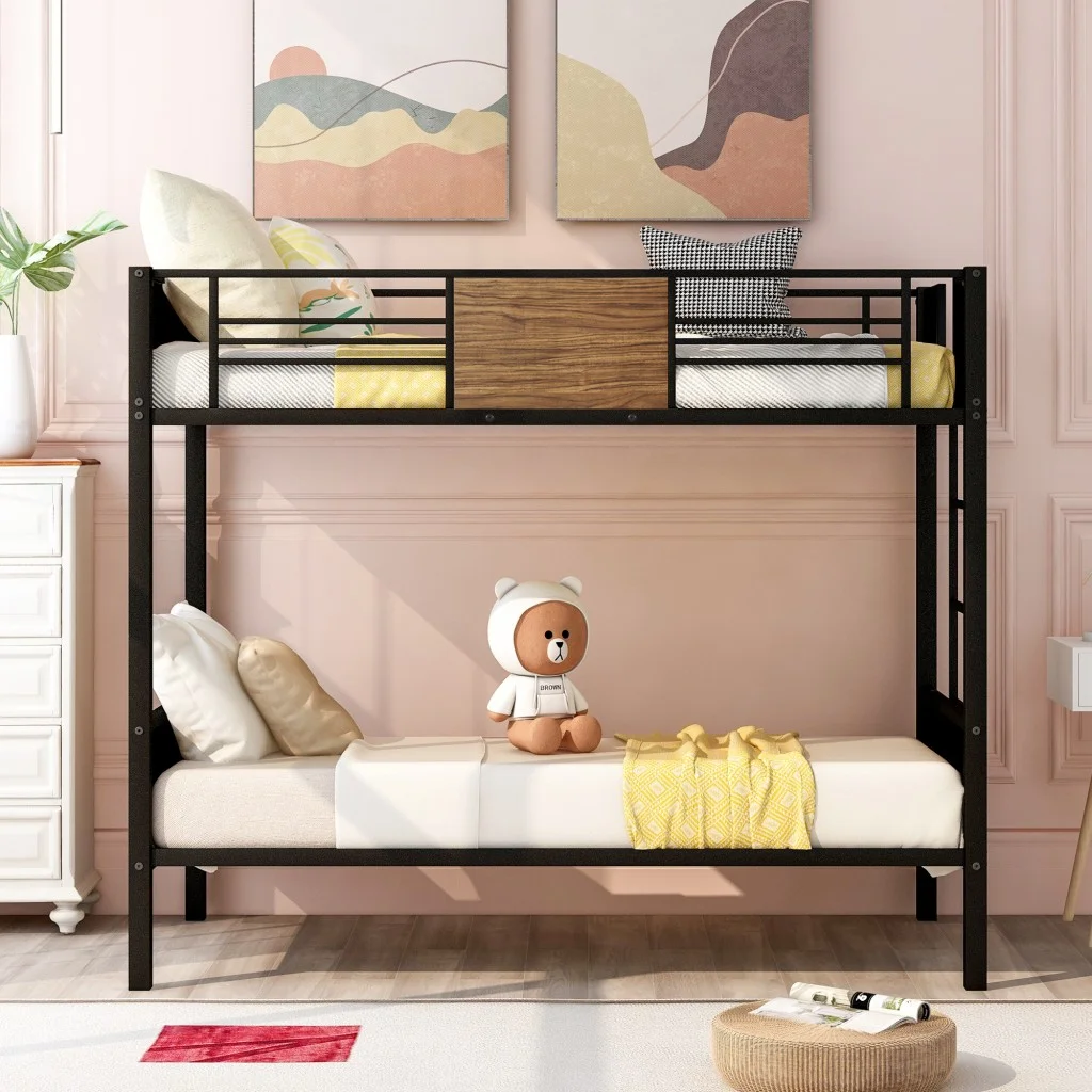 HomeRoots 403879 Black, Brown Twin Over Twin Size Bunk Bed