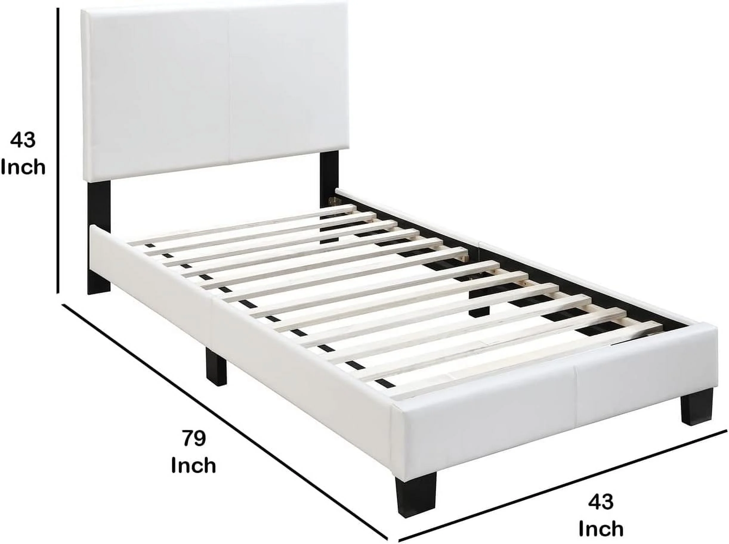 BM232008 Transitional  Leatherette Bed With Padded Headboard, White