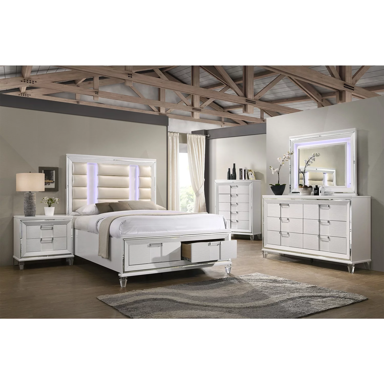 Picket House Furnishings Charlotte Queen Storage 6PC Bedroom Set in White