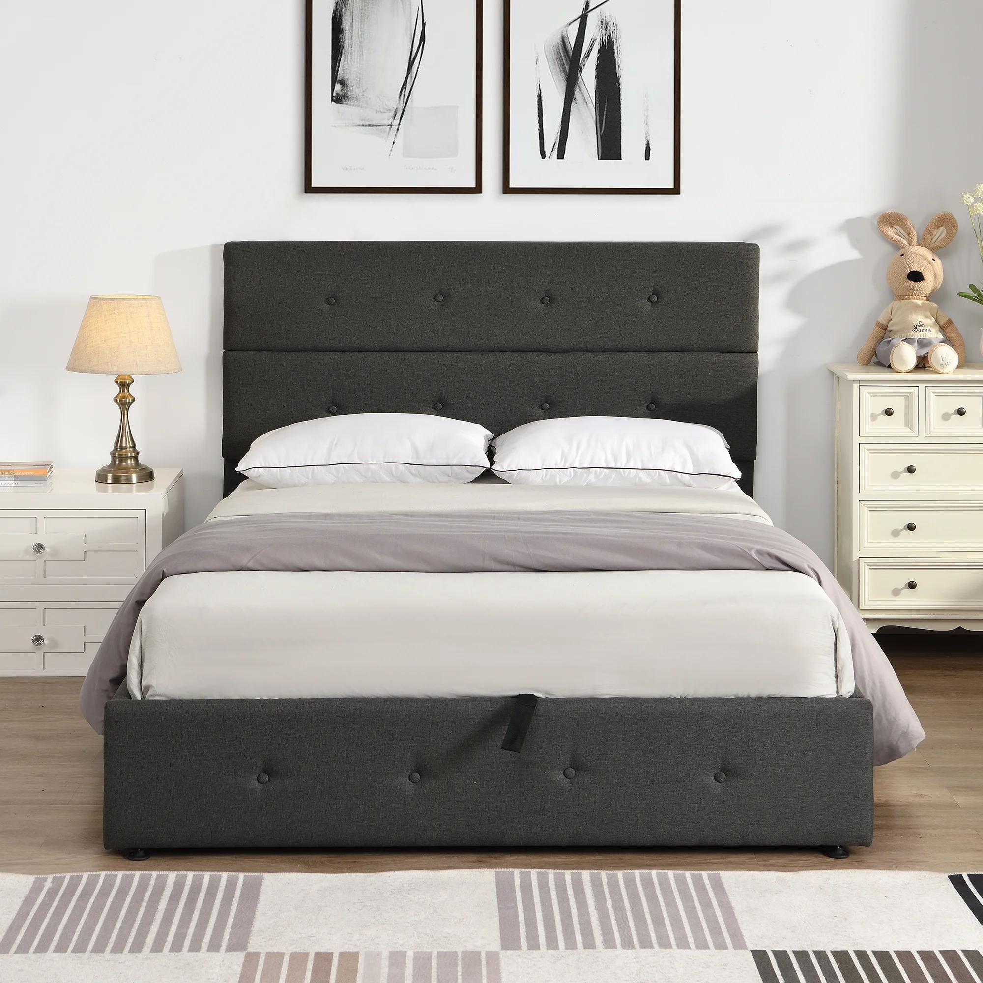 Dawn Whisper Upholstered Platform Bed with Underneath Storage, Full Size, Gray