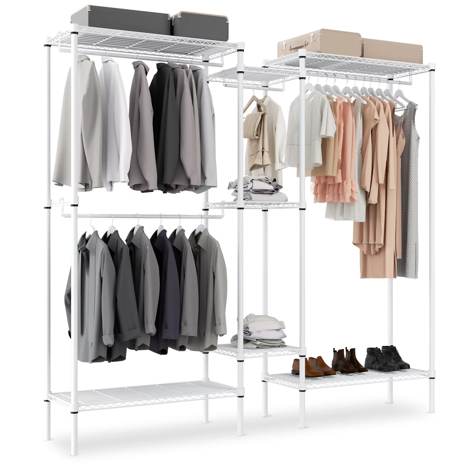 MoNiBloom Heavy Duty Clothes Rack L Shaped Clothing Rack for Corner, Wire Garment Rack Freestanding Wardrobe Rack for Bedroom, 73