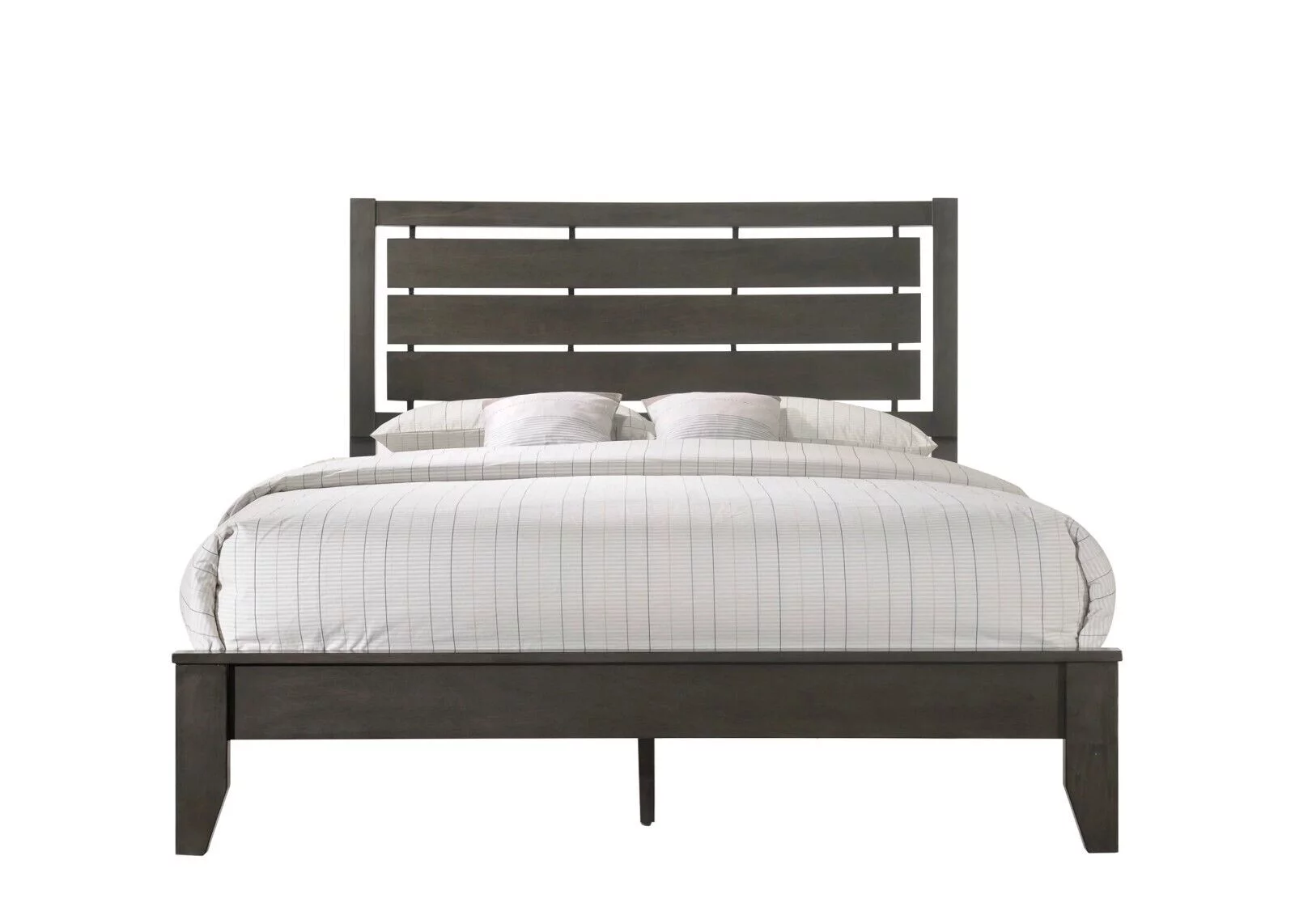 Contemporary Style Full Size 1pc Panel Bed Wooden Bedroom Furniture Gray Finish Decking Headboard Design
