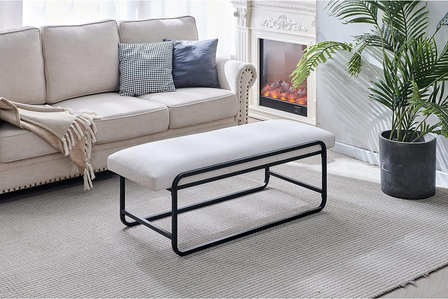 Nathaniel Home Upholstered Bedroom Benches, 60 inch Kids Ottoman Vegan Leather Footrest Stool, Accent Bench for Entryway Bedroom End of Bed, White