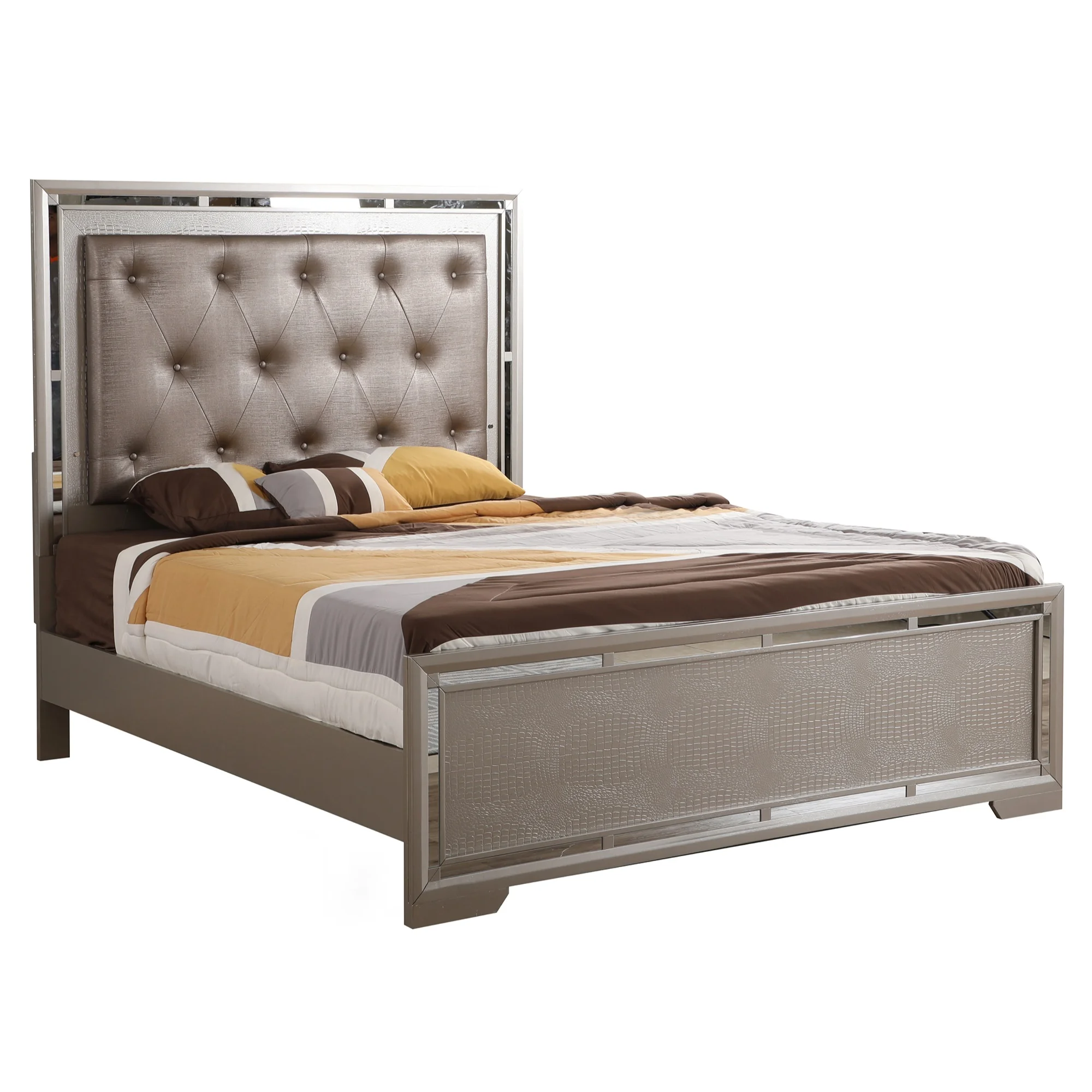 Passion Furniture Alana Silver Champagne King Panel Beds