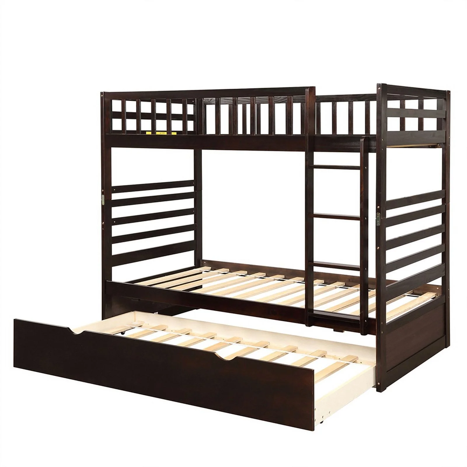 CRO Decor Twin Bunk Beds for Kids with Safety Rail and Movable Trundle Bed-Brown