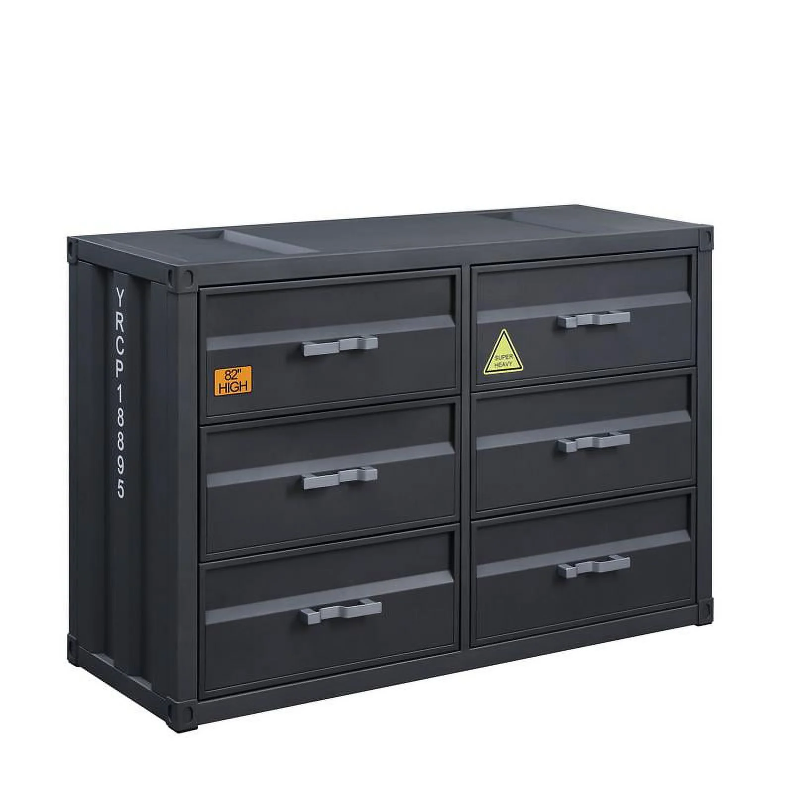 Bowery Hill Cargo Container Style Rectangular 6-Drawer Dresser in Gunmetal Metal