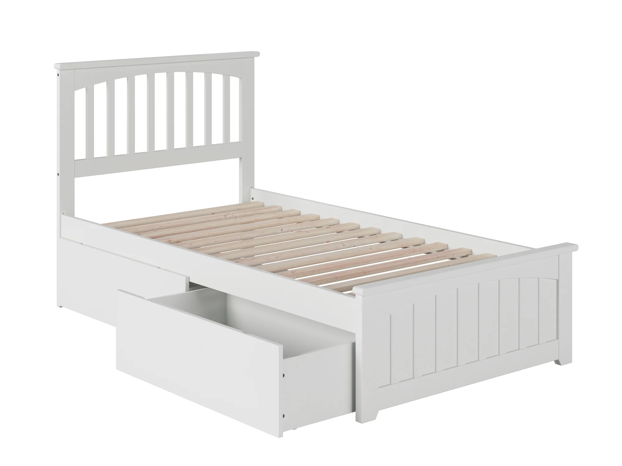 Mission Twin XL Platform Bed with Matching Foot Board with 2 Urban Bed Drawers in White