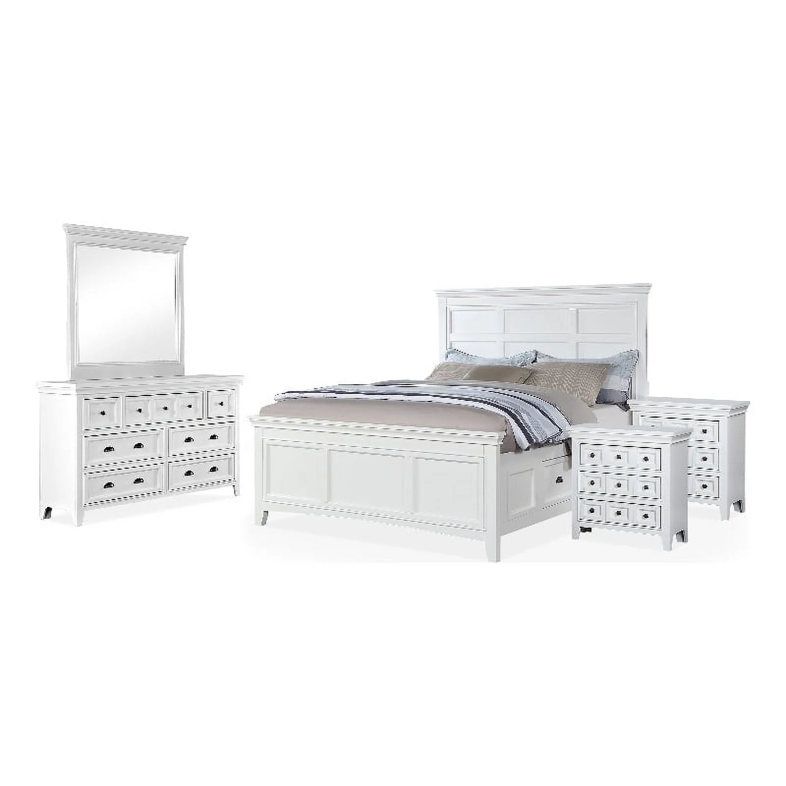 FOA Ender 5pc White Wood Bedroom Set - Twin + 2 Nightstands + Dresser + Mirror