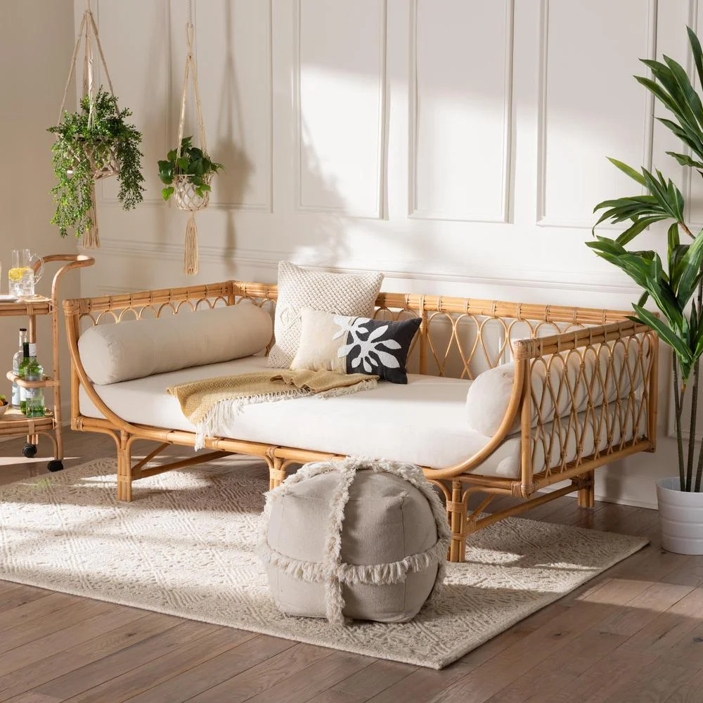 bali & pari Davida Modern Bohemian Natural Brown Rattan Daybed
