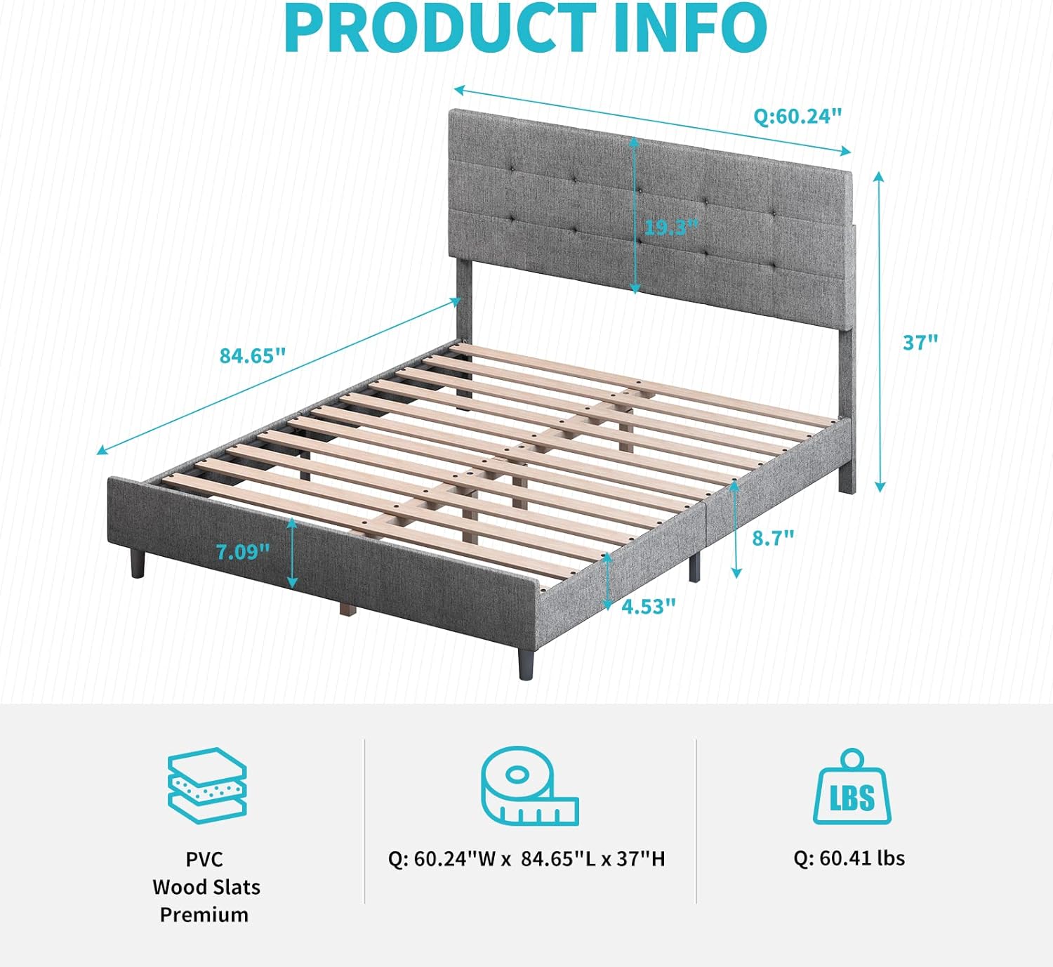CECER Queen Size Bed Frame with RGB LED Headboard  Platform Bed Frame with Music Sync Compatible with Alexa or Apps  Upholstered Bedframes Adjustable Lighting Effects/No Box Spring Needed