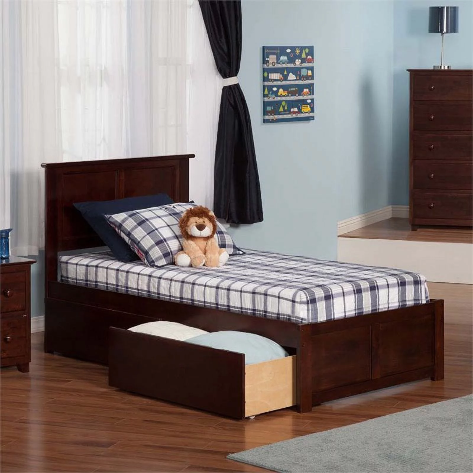 Leo & Lacey Traditional Hardwood Storage Platform Bed, Twin-XL, Walnut