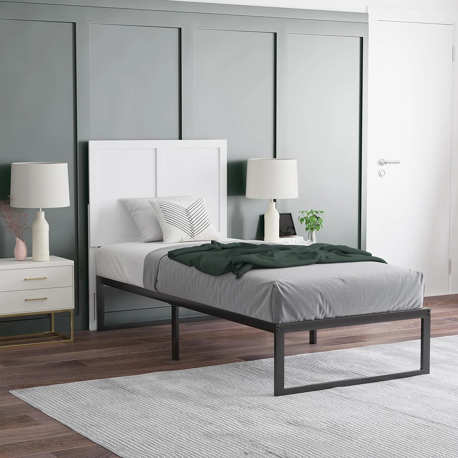 Omar Size Two Panel Wooden Adjustable Headboard In White