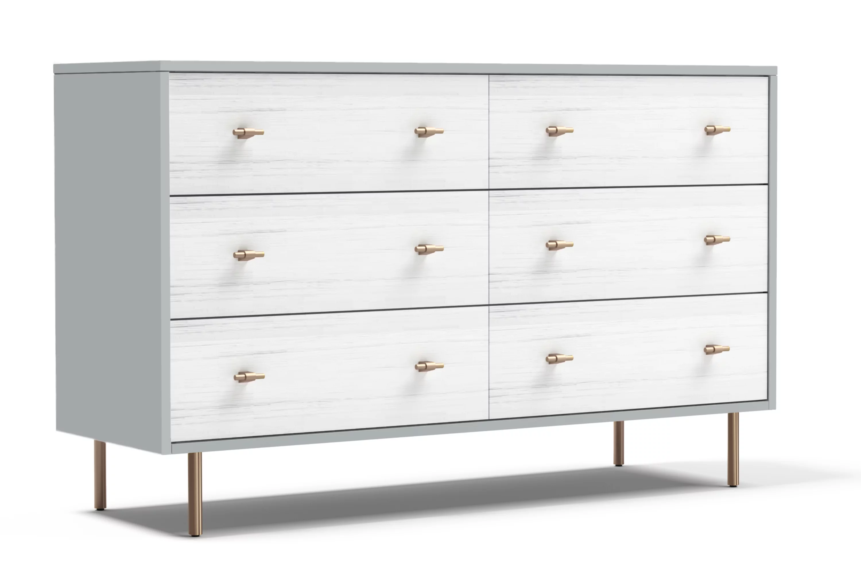 Origins by Alpine Saige Wood 6 Drawer Dresser in Weathered White-Gray