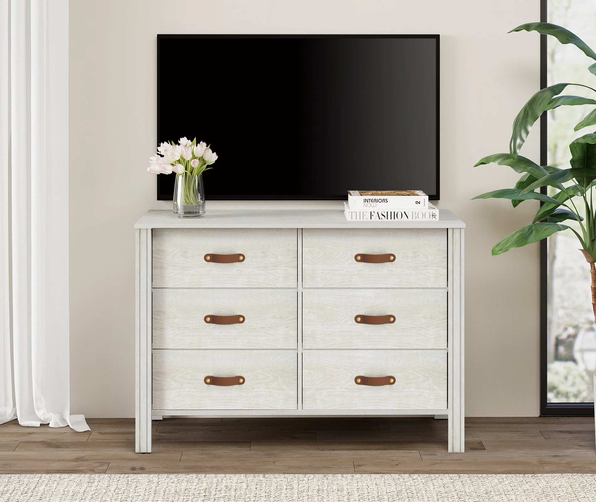 White Dresser for Bedroom, Wooden Dresser with 6 Drawers, Storage Cabinet for Living Room, Hallway