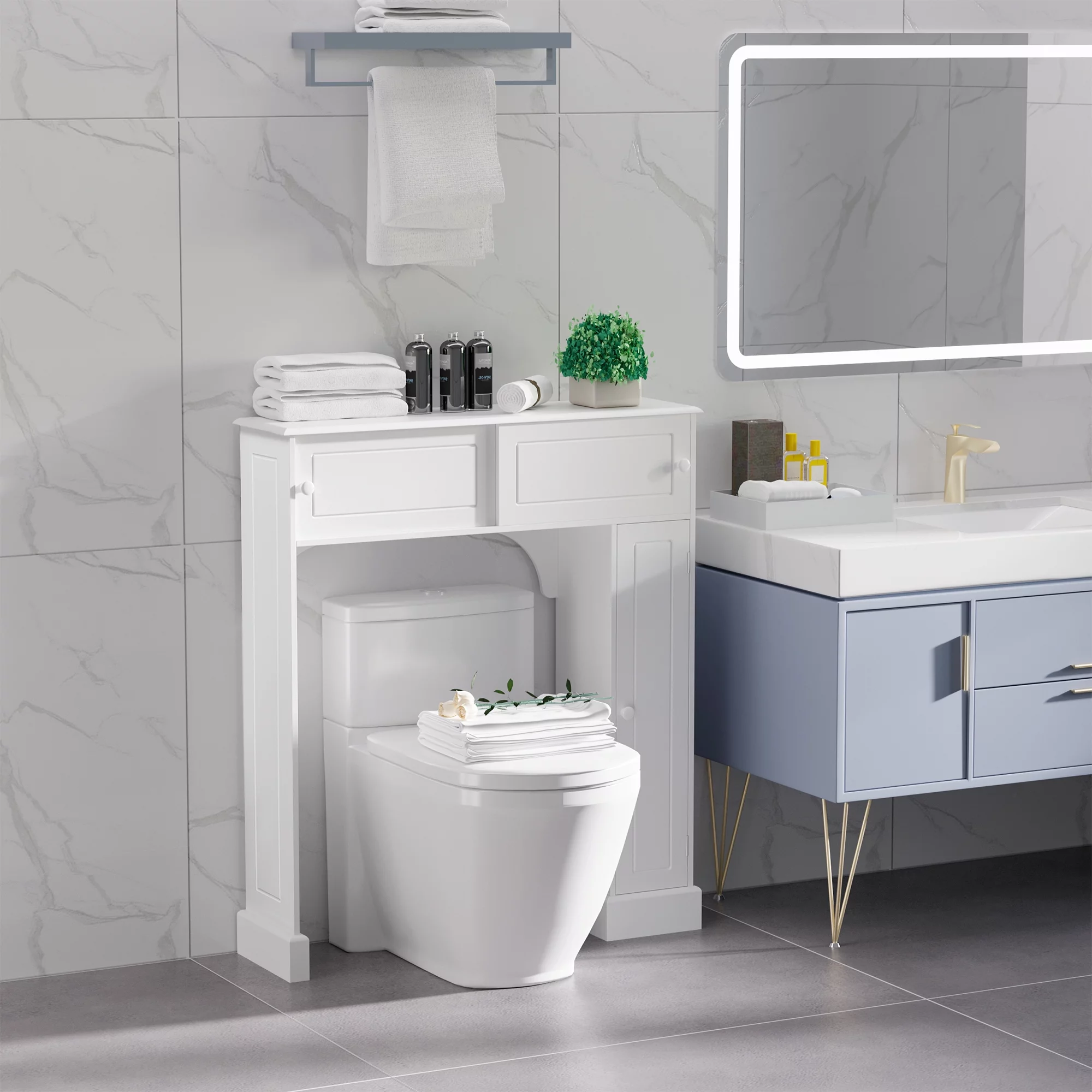 kleankin Over the Toilet Bathroom Cabinet, Freestanding Bathroom Storage Organizer with Adjustable Shelves, Toilet Rack, White