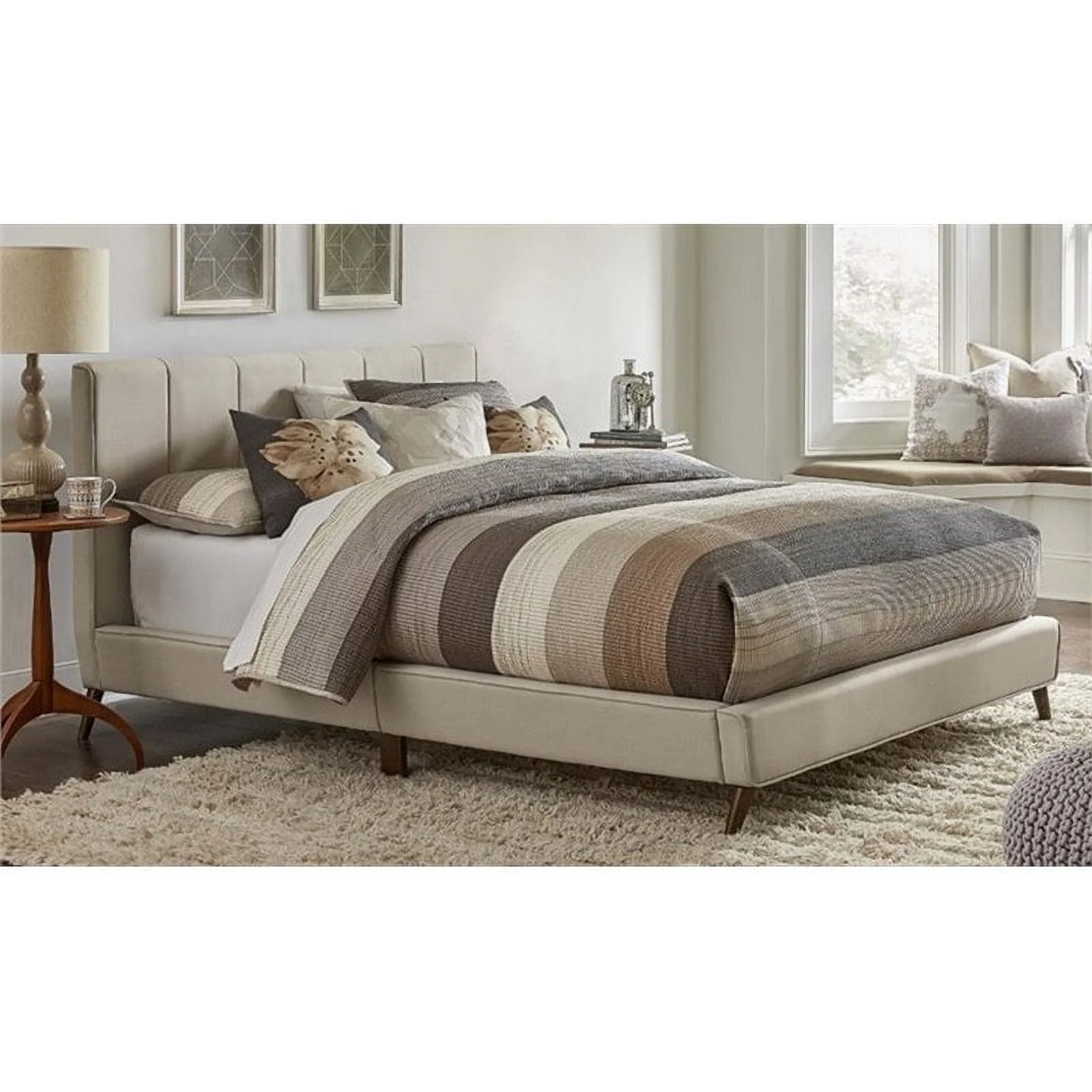 Atlin Designs Modern Fabric Upholstered Queen Bed in Fog Beige