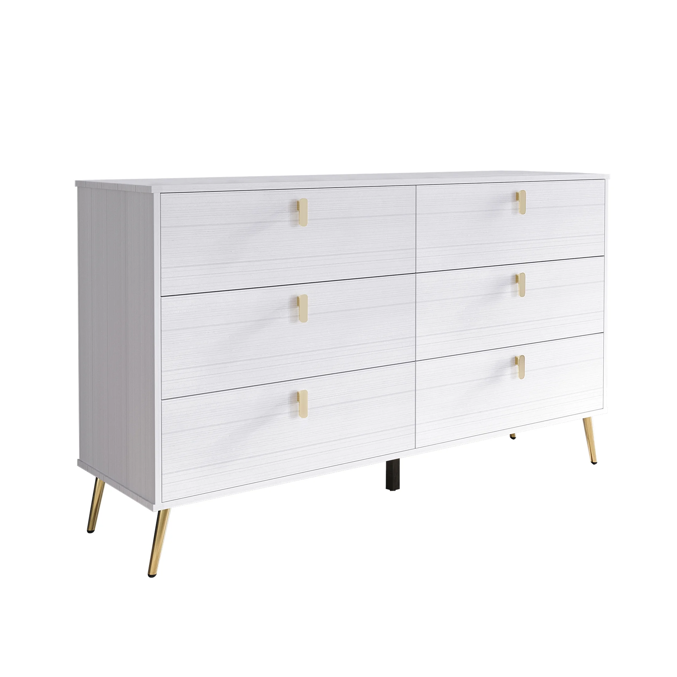 Castle Place Glam 6 Drawer Dresser with Gold Accents, White