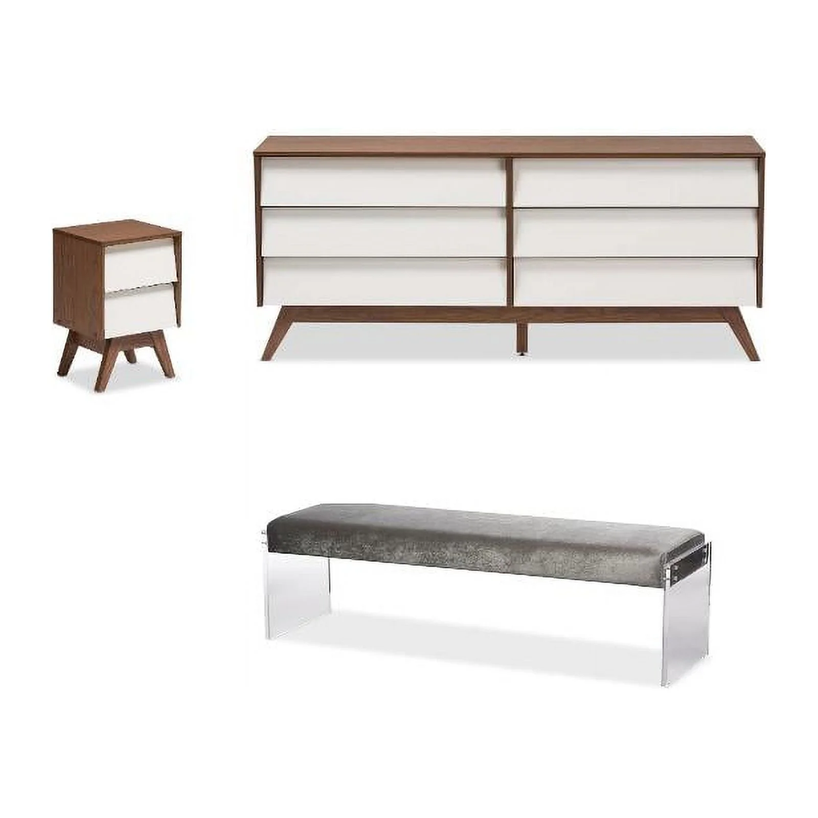 Home Square 3 Piece Bedroom Set with 6 Drawer Dresser Nightstand and Bench