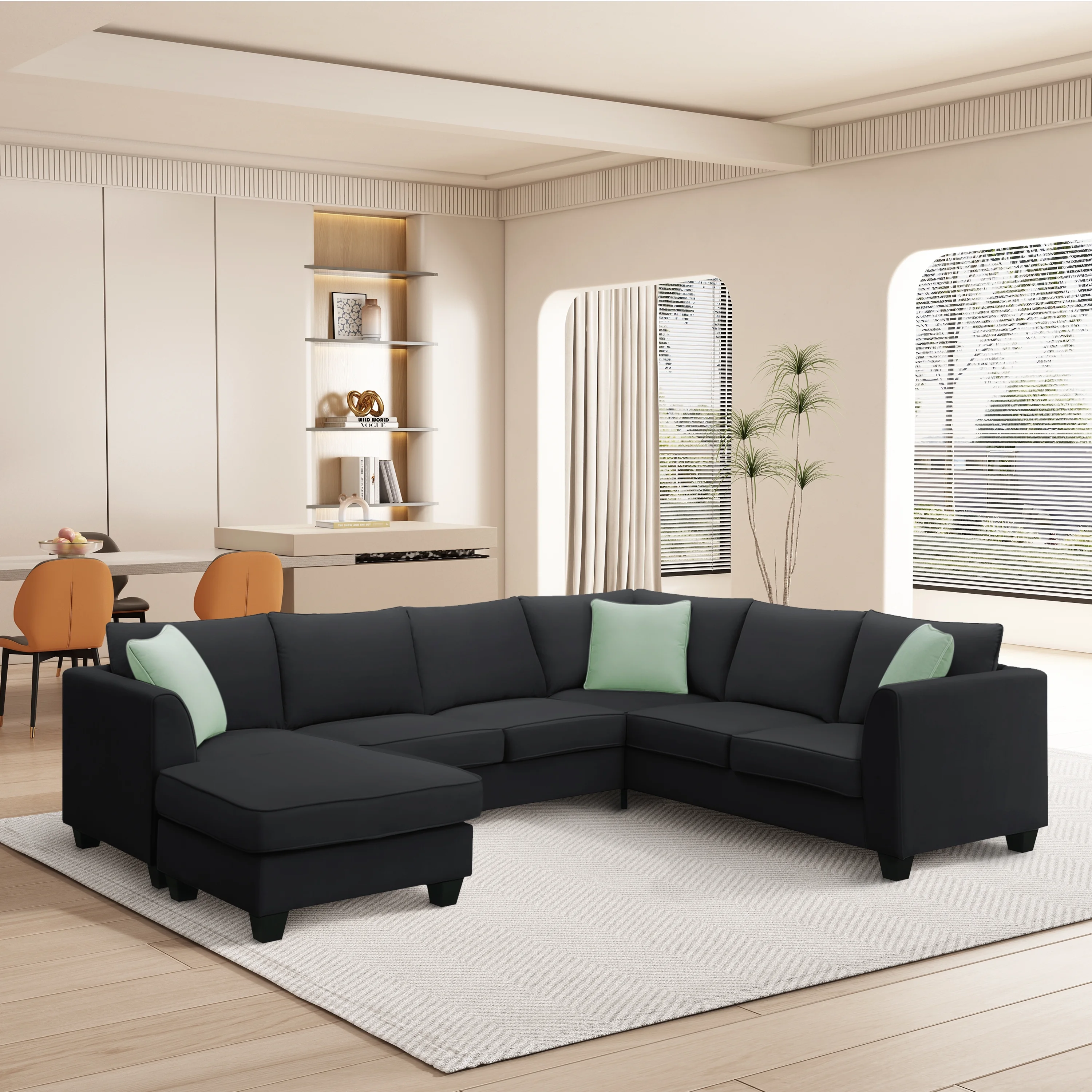 Churanty Modular Sectional Sofa with Storage Ottoman Couch L Shape Corner Sofa Sets 7 Seats Fabric Couch for Living Room, Black,112 * 87 inch
