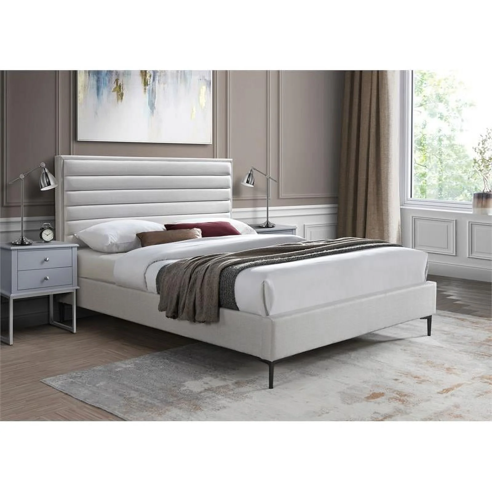 Meridian Furniture Hunter Cream Linen King Bed
