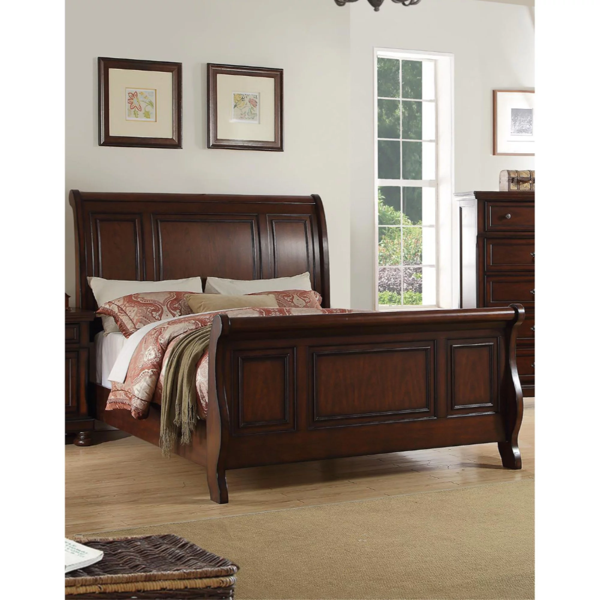Marvelous Wooden E.King Bed, Antique Cherry Finish