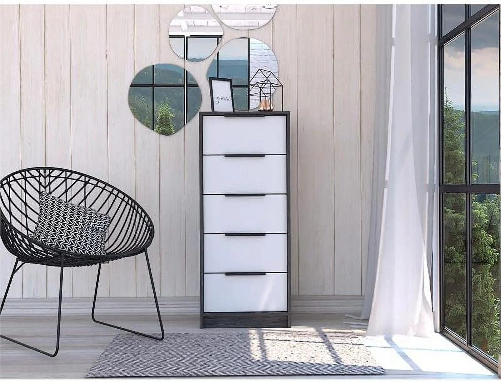 xrboomlife Modern 5-Drawer Engineered Wood Dresser in Smoky Oak/White