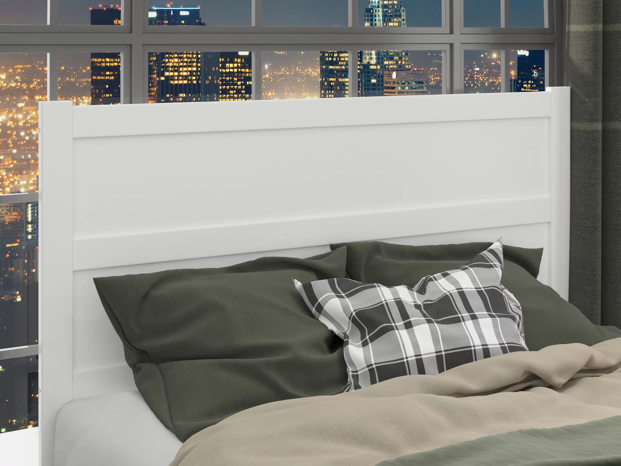 AFI NoHo Modern Panel Wood Headboard with 2 USB Ports, Queen, White