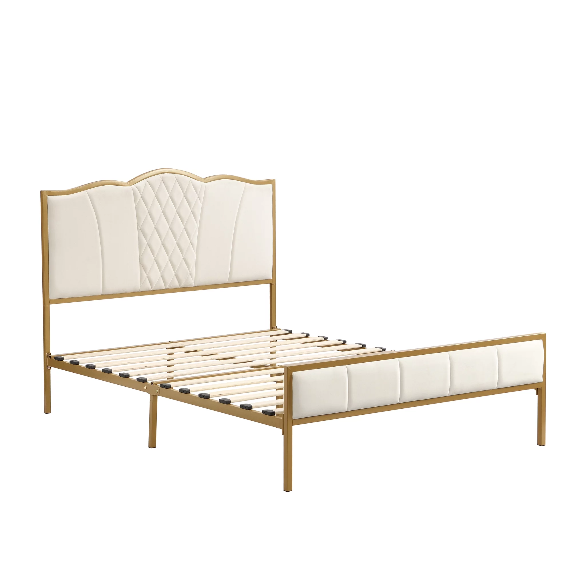 Docooler Modern Upholstered Bed Frame with Tufted Headboard, Golden Metal Platform Bed Frame, Beige Noise Free, No Box Spring Needed