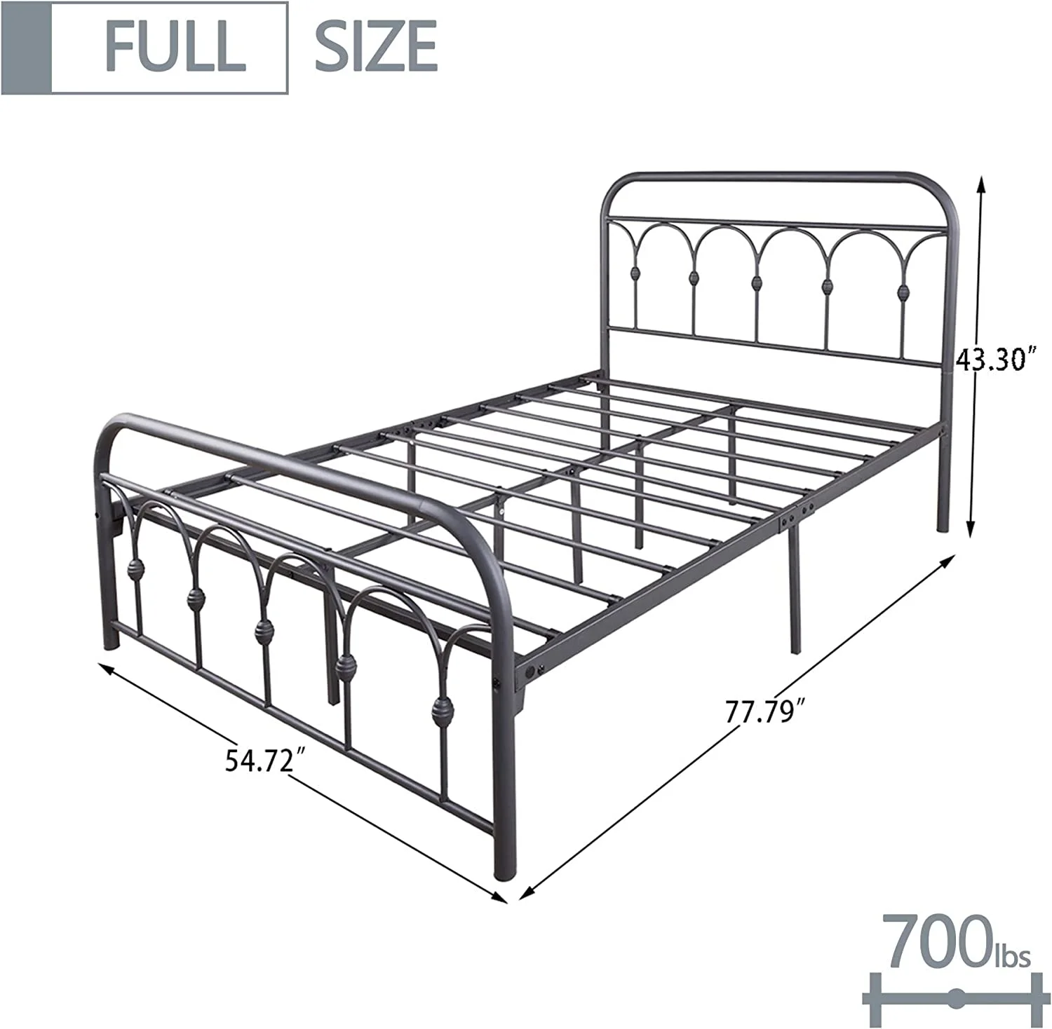 AUFANK Full Size Metal Bed Frame Platform No Box Spring Needed with Vintage Headboard and Footboard Premium Steel Slat Support Mattress Foundation Black