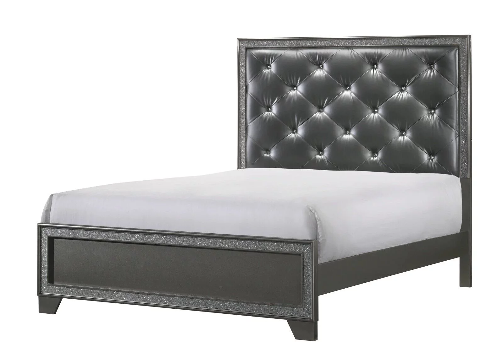 3pc Modern Glam King Size Panel Bed and Nightstand Set Button-Tufted Headboard Dark Gray Finish Bedroom Furniture