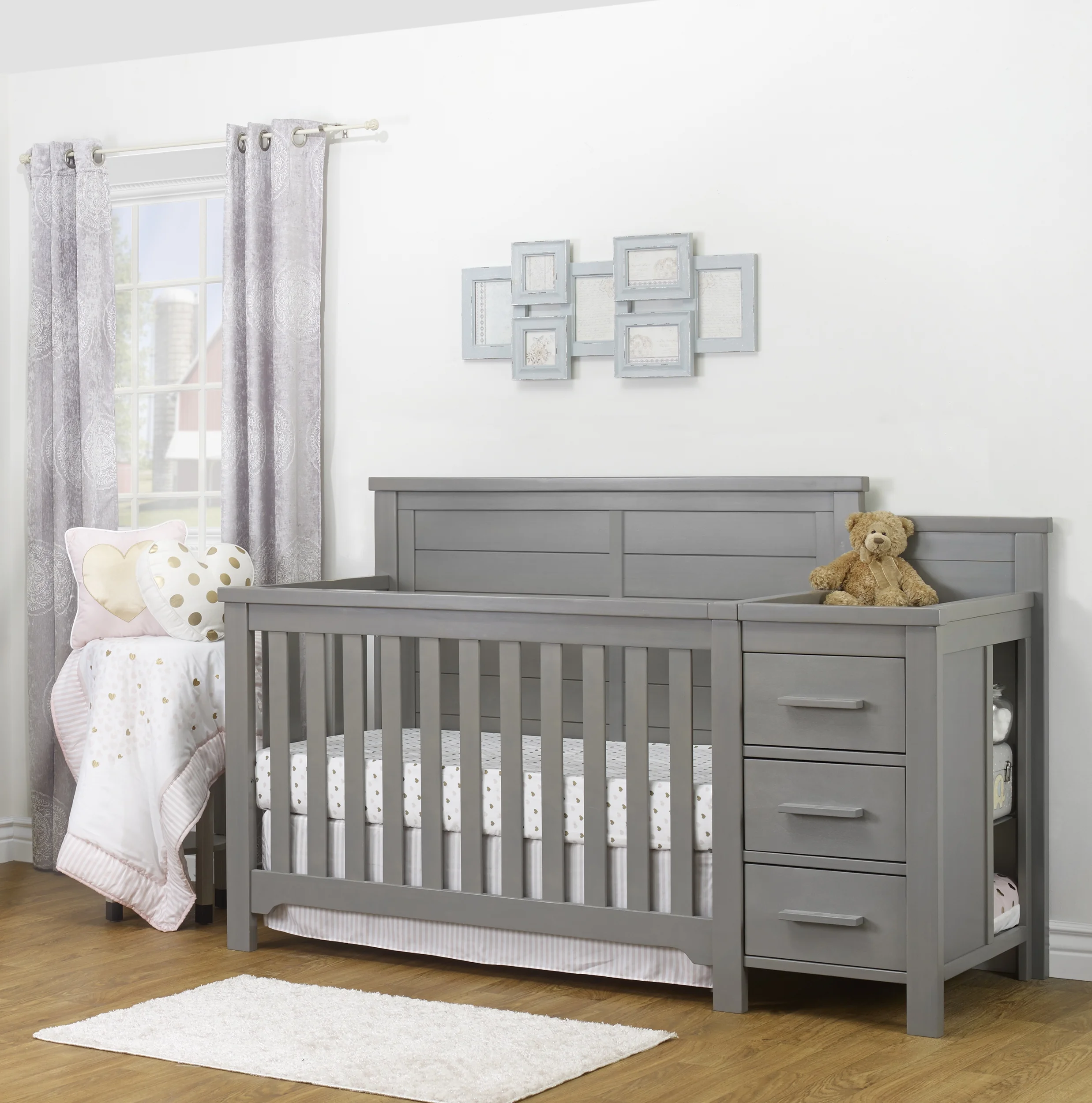 Sorelle Furniture  Farmhouse Crib & Changer, Weathered Gray