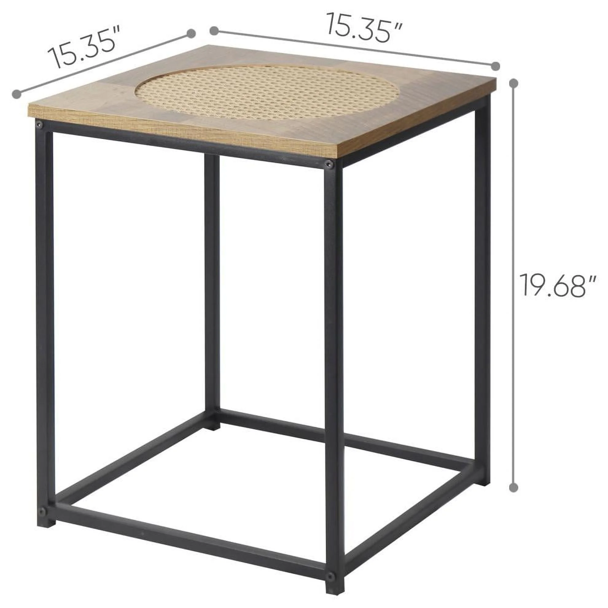 GIA Wood and Rattan End Table Nightstand Bedside with Metal Frame Oak