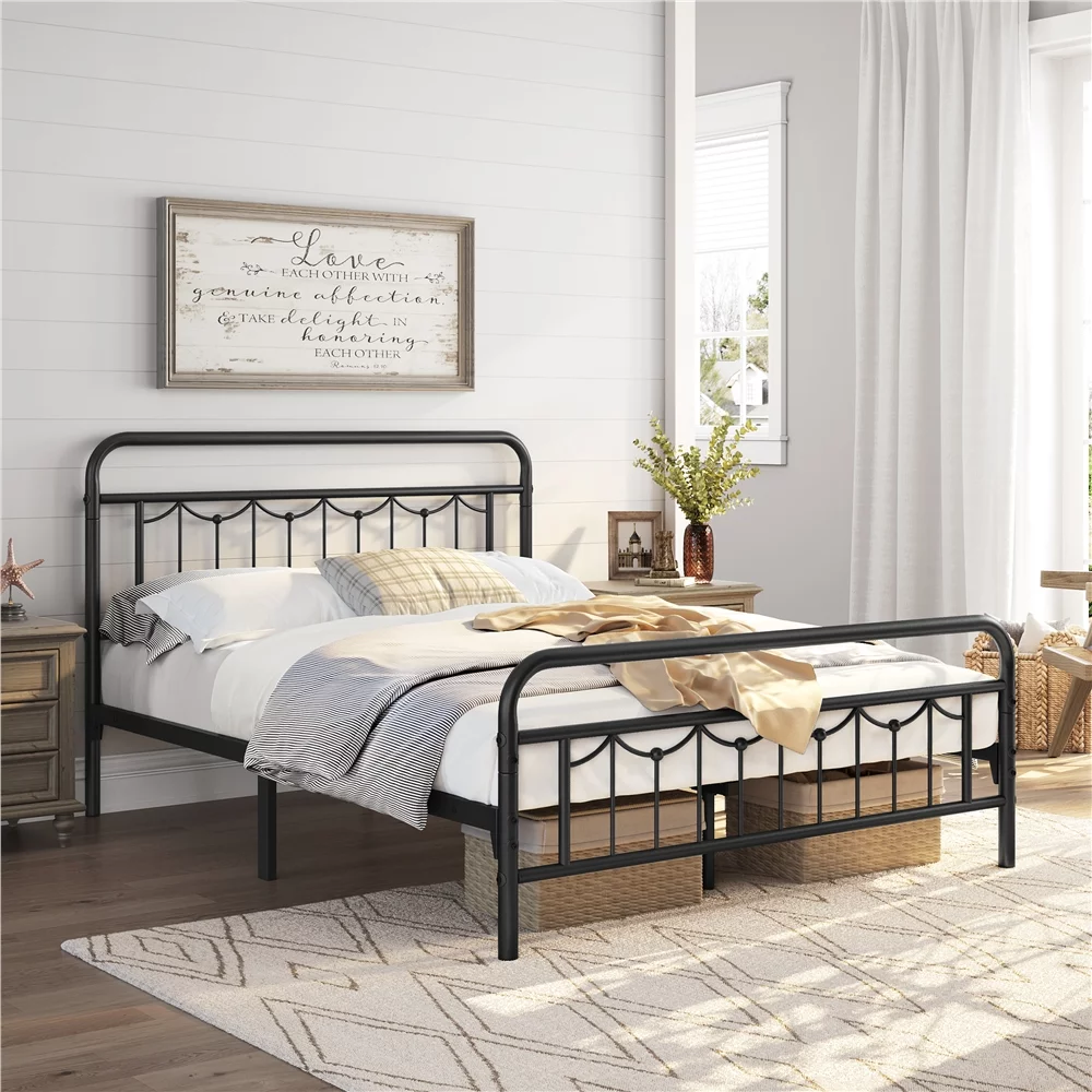 Topeakmart Metal Platform Bed with Headboard and Footboard, Full Size, Matte Black