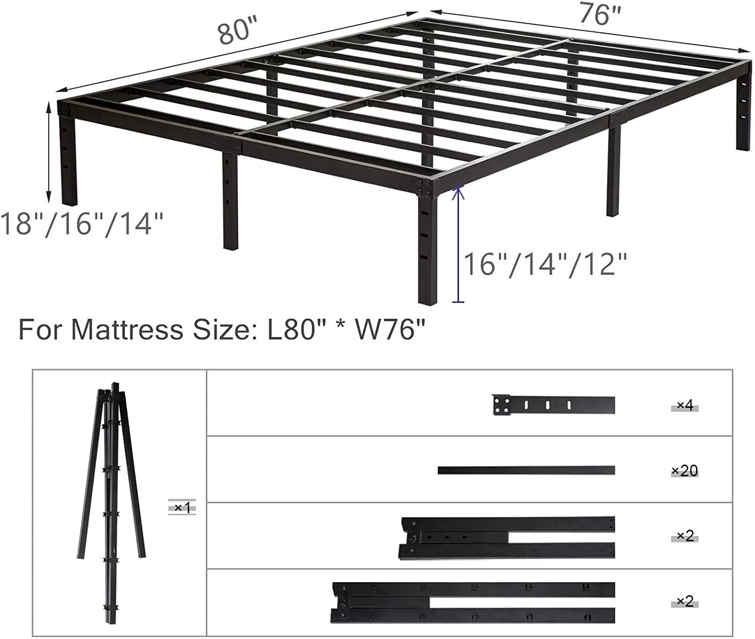 Popular Wulanos California King Size Bed Frame with Steel Slats Support  Sturdy and Durable  14 Inch High 3500lbs Heavy Duty Metal Platform Frames  No Box Spring Needed  Noise-Free
