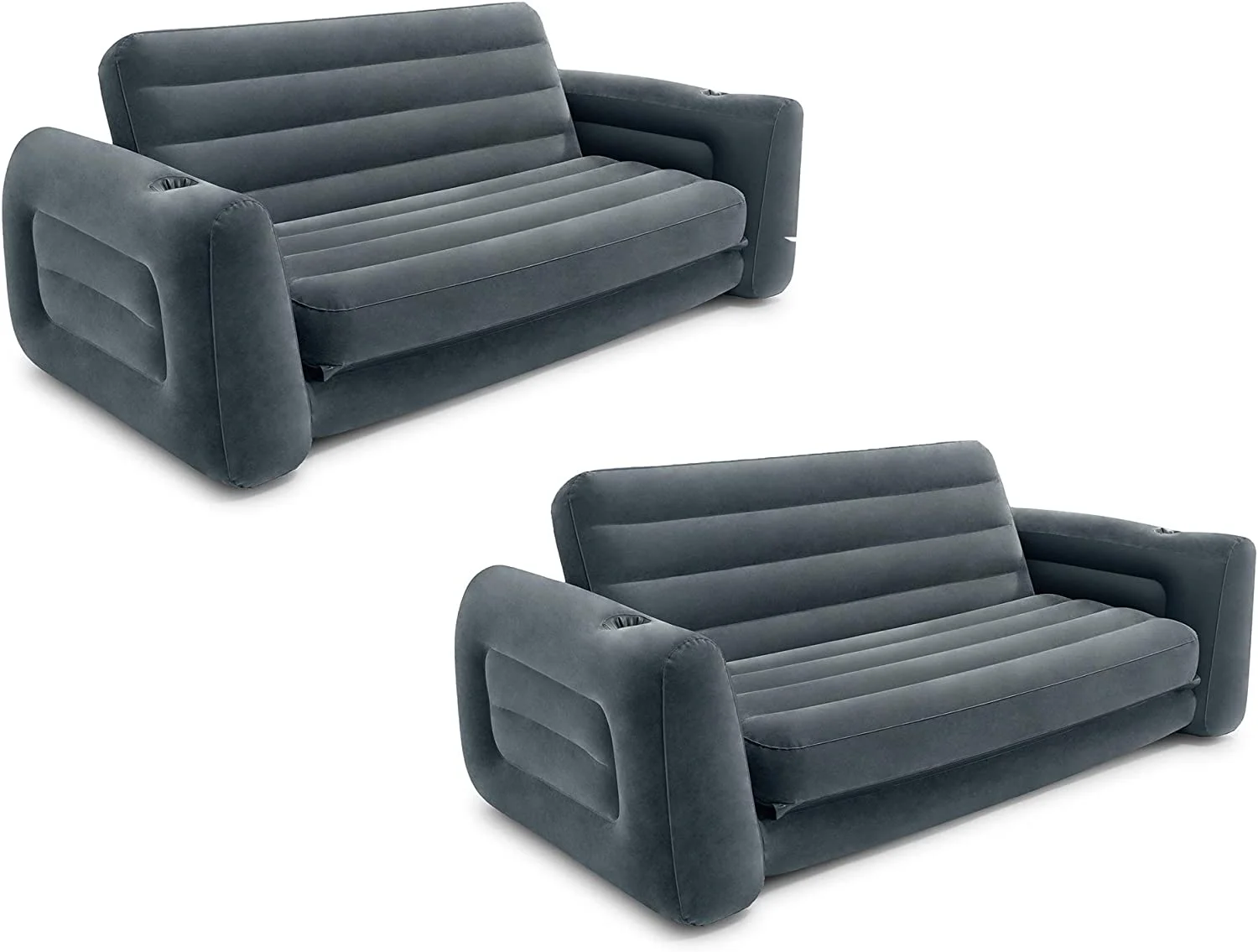 HBBOOMLIFE 2 in 1 Inflatable Pull Out Sofa and Queen Size Air Bed Mattress with Cup Holders for Indoor and Outdoor Use for Adults (2 Pack) Charcoal Gray