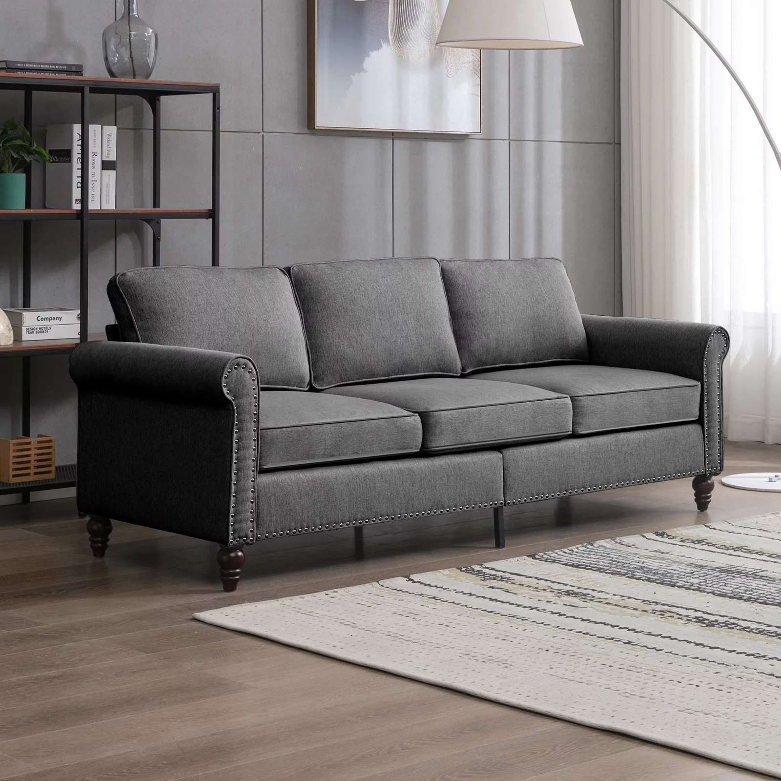 Mjkone Modern Linen 3-Seater Sofa, Sleeper Sofa with 5.9