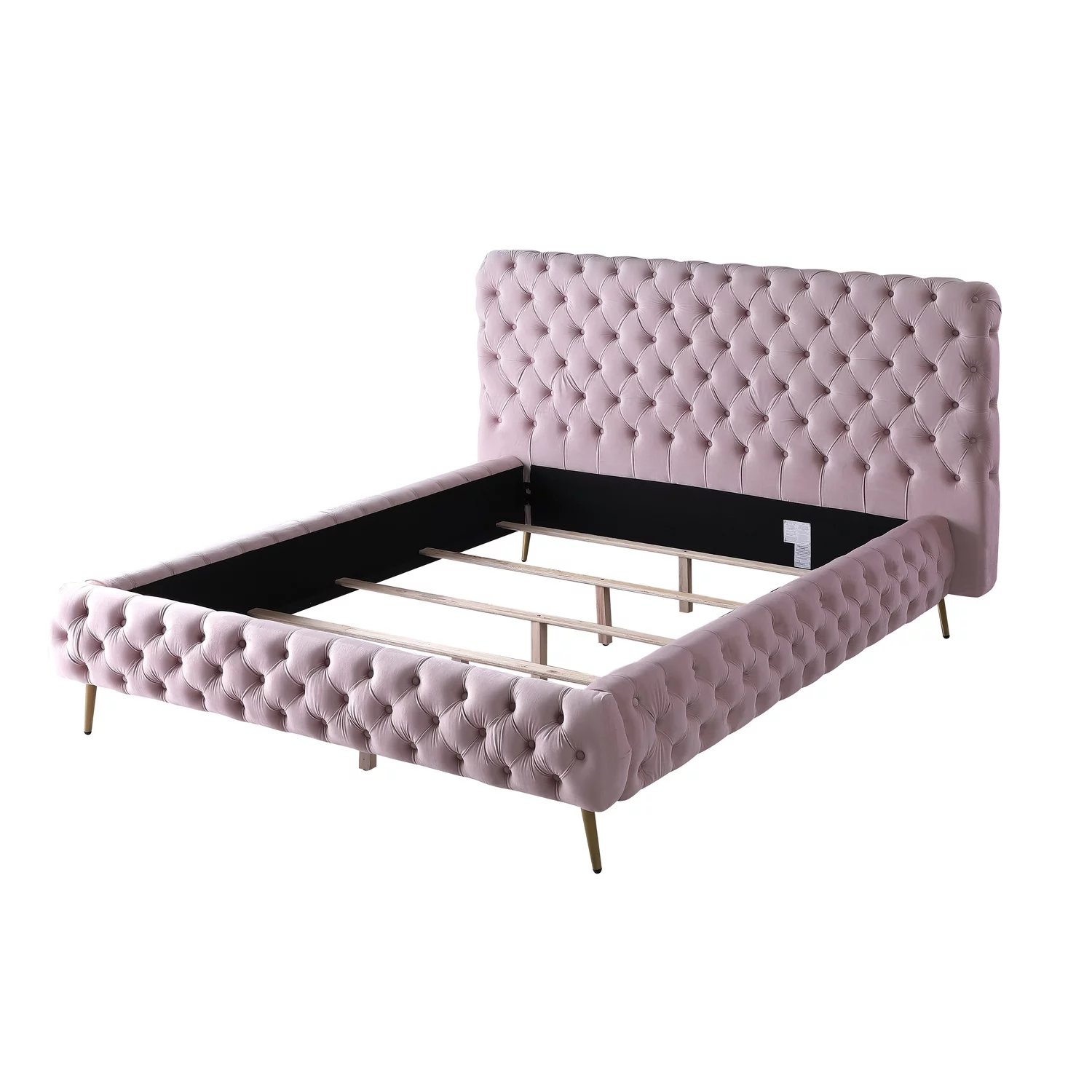 Demeter Velvet Platform King Bed in Pink