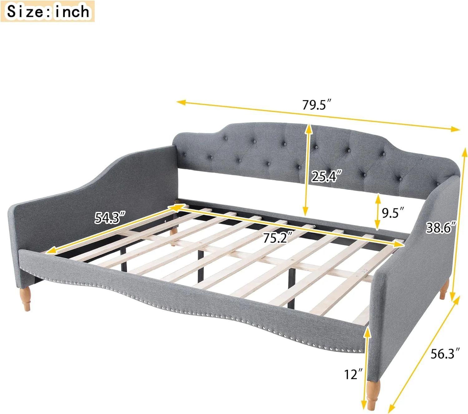 Upholstered Full Daybed, Vitage Lie Butto Tufted Daybed,Wood Sofa Daybed Frame For Livig Room,Bedroom,o Box Sprig eeded,Grey