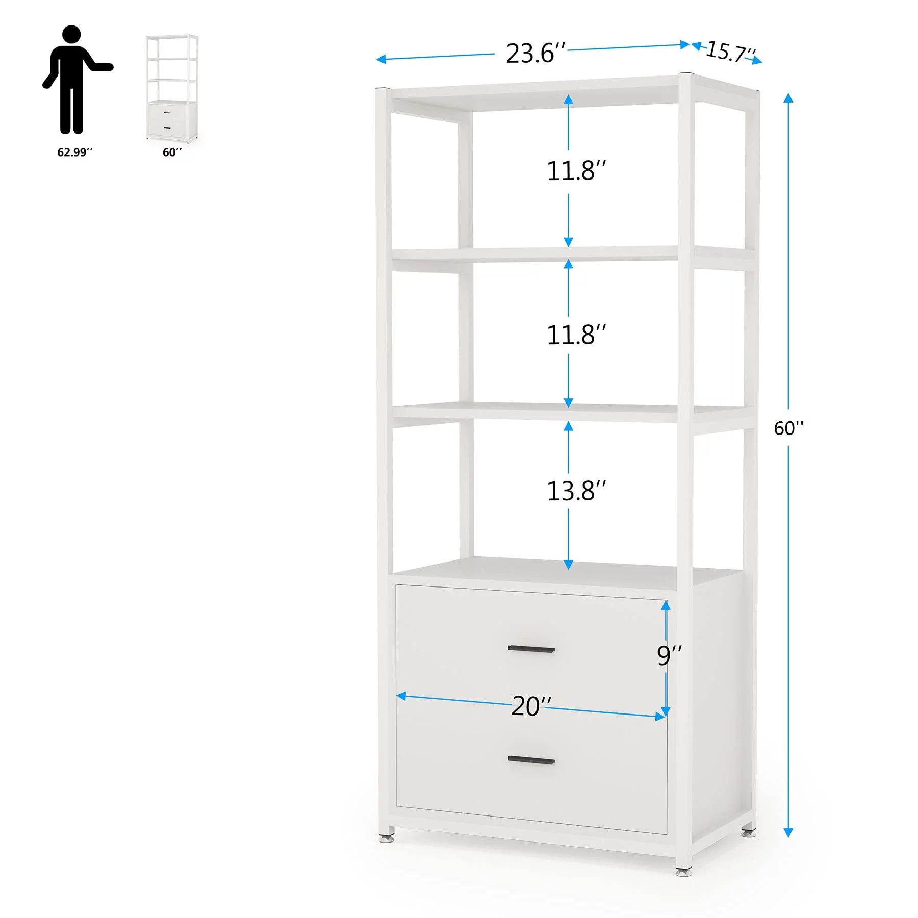 Tribesigns Bookcase with 2 Drawers, 4-Tier White Bookshelf for Home Office