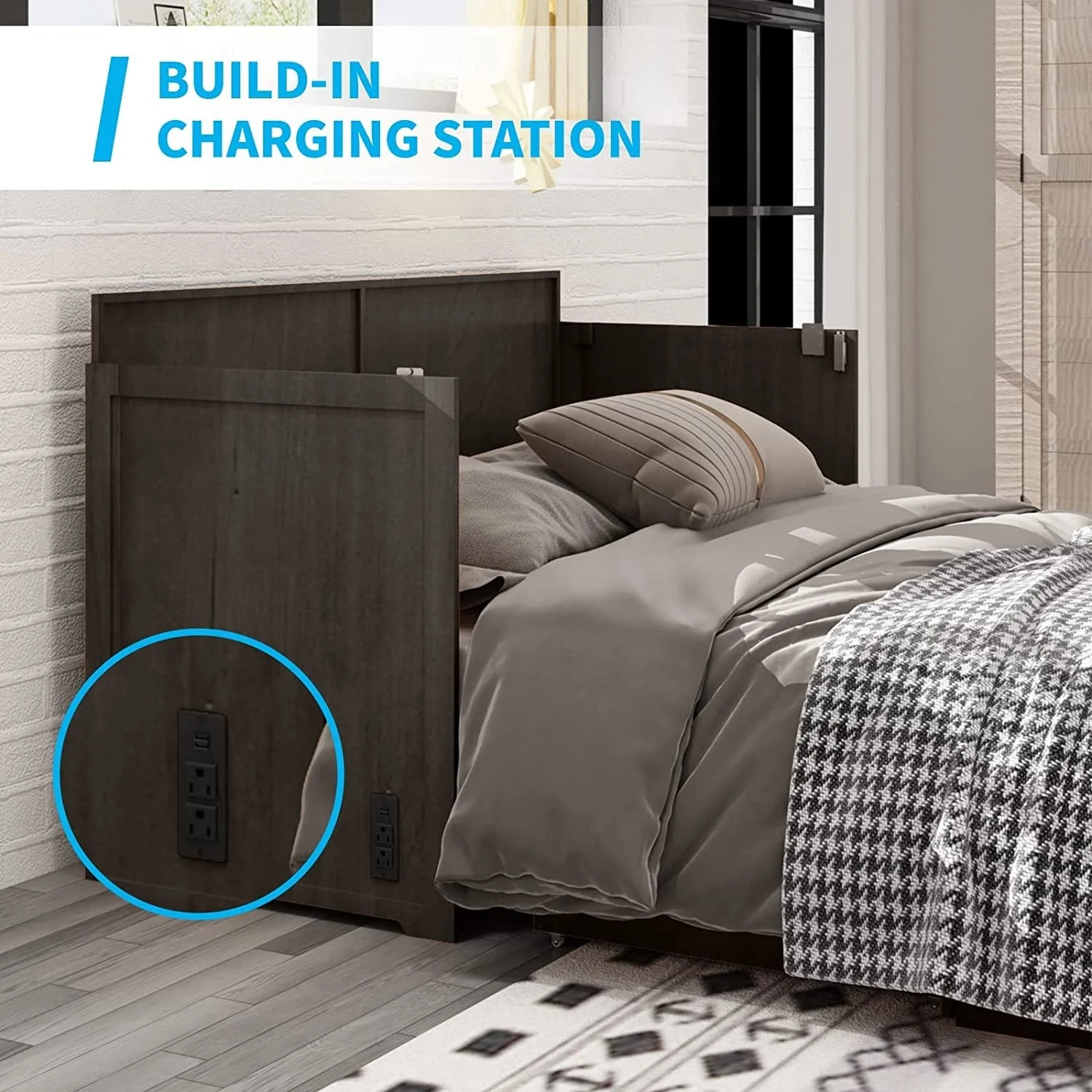 Mixoy Murphy Bed with Foam Mattress Grey