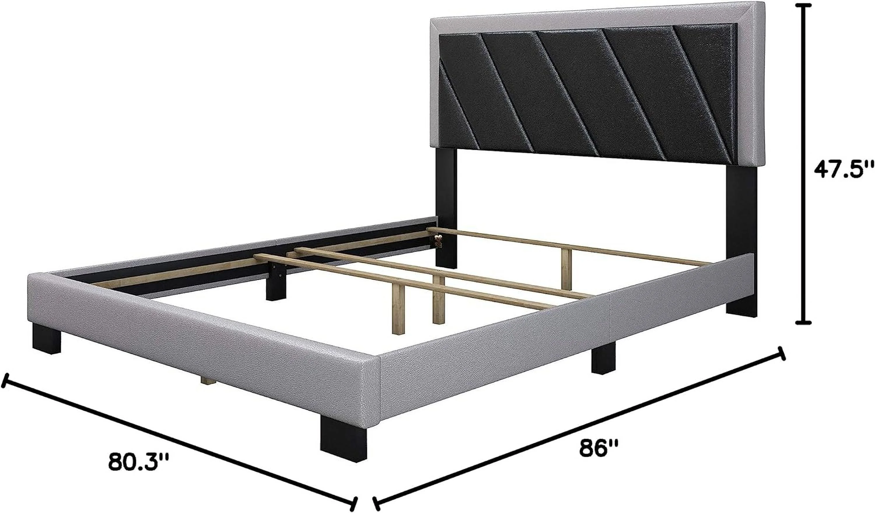 Savona Upholstered Platform Bed With Headboard And Durable Mattress Foundation With Strong 4 Wood Slat Supports, Box Spring Required: King, Black/Gray, Black/Grey