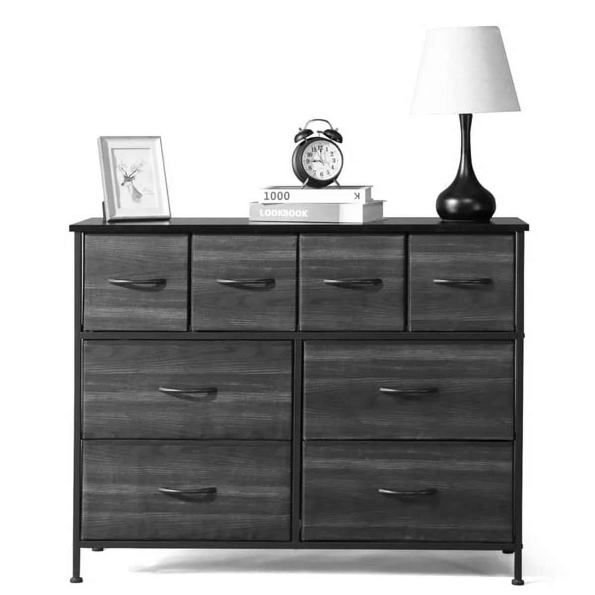 SYTHERS Dresser for Bedroom with 8 Drawers, Fabric Dresser Storage Organizer Unit with Fabric Bins for Closet, Living Room, Hallway, Dark Grey