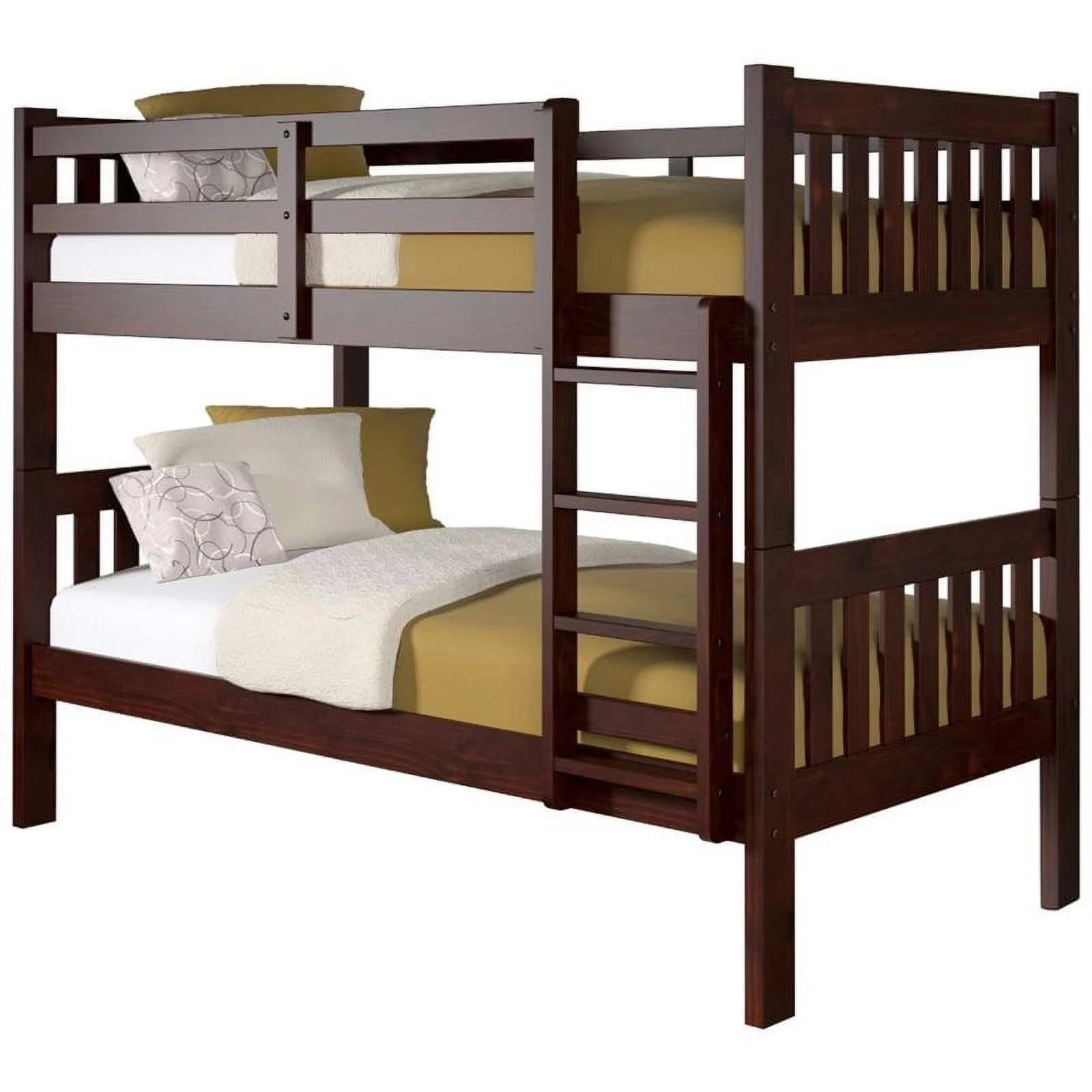 Pemberly Row Twin Over Twin Solid Wood Mission Bunk Bed in Cappuccino