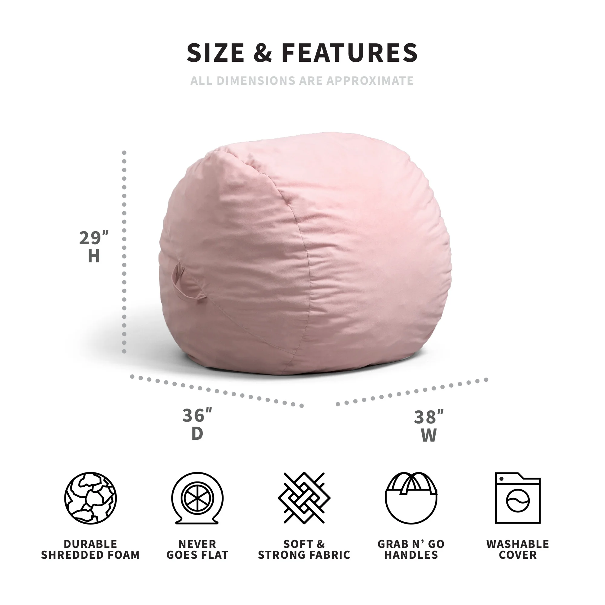 Big Joe Fuf Foam Filled Bean Bag Chair, Desert Rose Plush, Soft Polyester