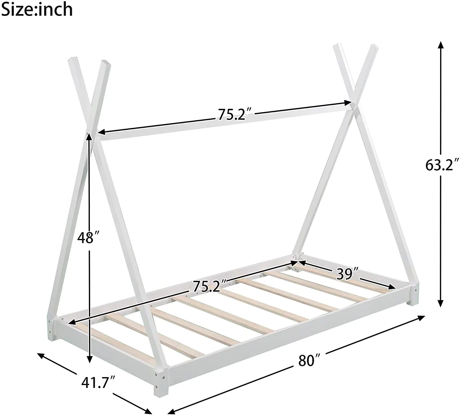 YGDU Twin Wood Teepee Bed Cute Tent Platform Bed for Kids Boys Girls,No Box Spring Needed,Easy Assemble (Twin,White)