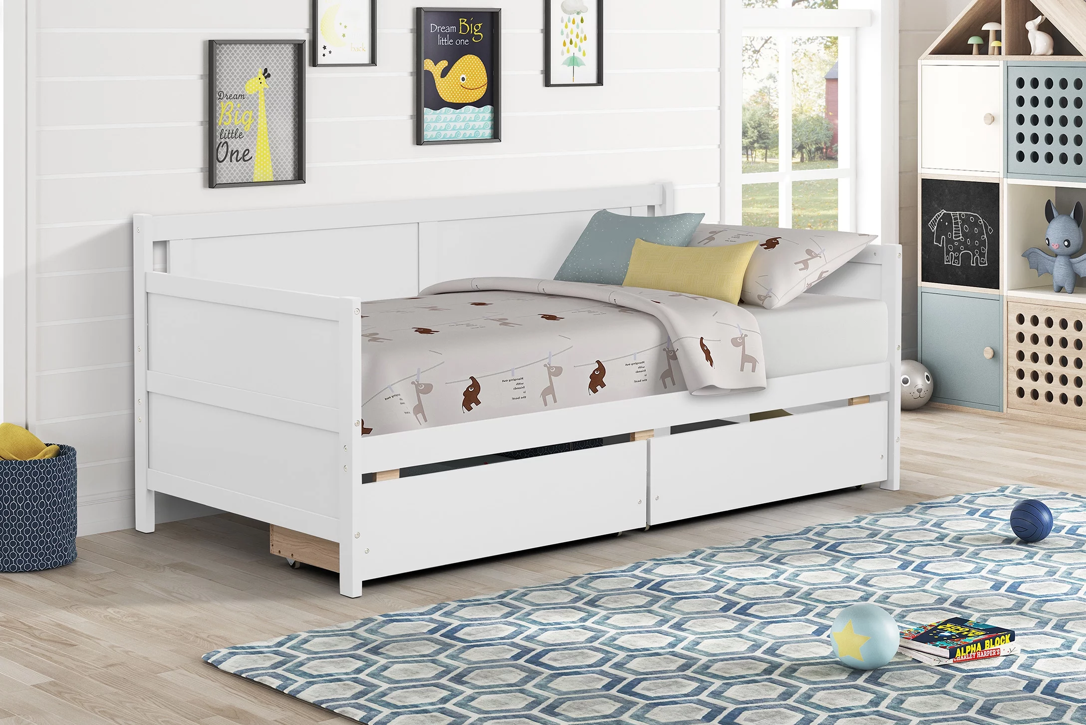Daybed with two drawers, Twin size Sofa Bed, Two Storage Drawers for Bedroom,Living Room ,White