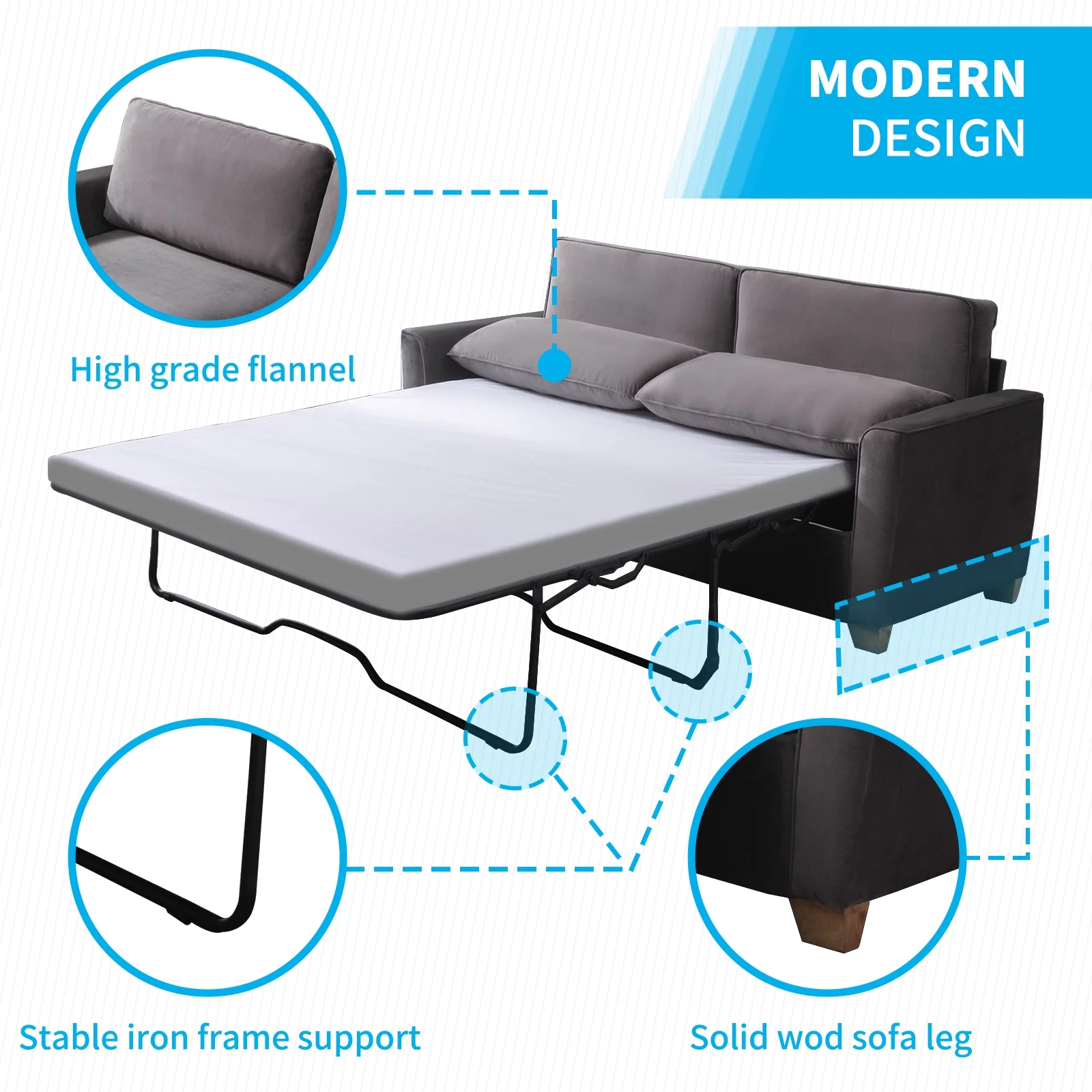 BALUS 2-in-1 Sofa Bed, Queen Pull-out Sofa Bed, Sofa Bed with Foam Mattress, Loveseat Sofa Bed for Living Room, Bedroom, Office, Small Space, Dark Gray