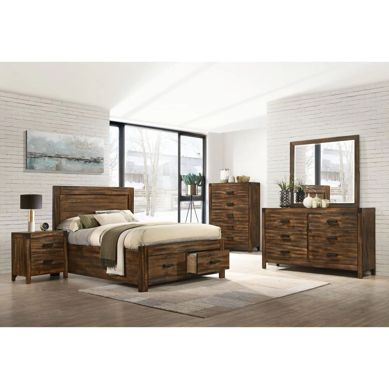 Picket House Furnishings Wren Full 3PC Platform Storage Bedroom Set In Chestnut